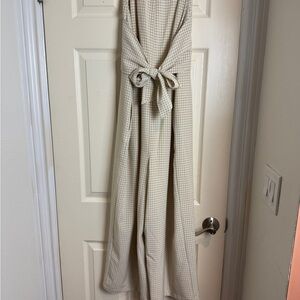 Anthropologie Cream Checkered Jumpsuit